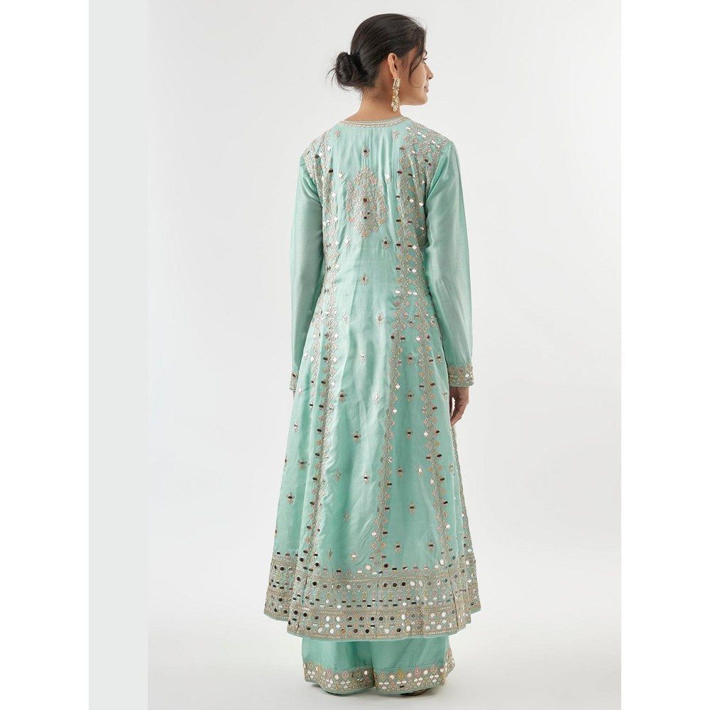 Gopi Vaid Amiha Blue Embroidered Anarkali Kurta with Palazzo and Dupatta