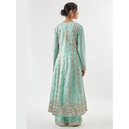 Gopi Vaid Amiha Blue Embroidered Anarkali Kurta with Palazzo and Dupatta