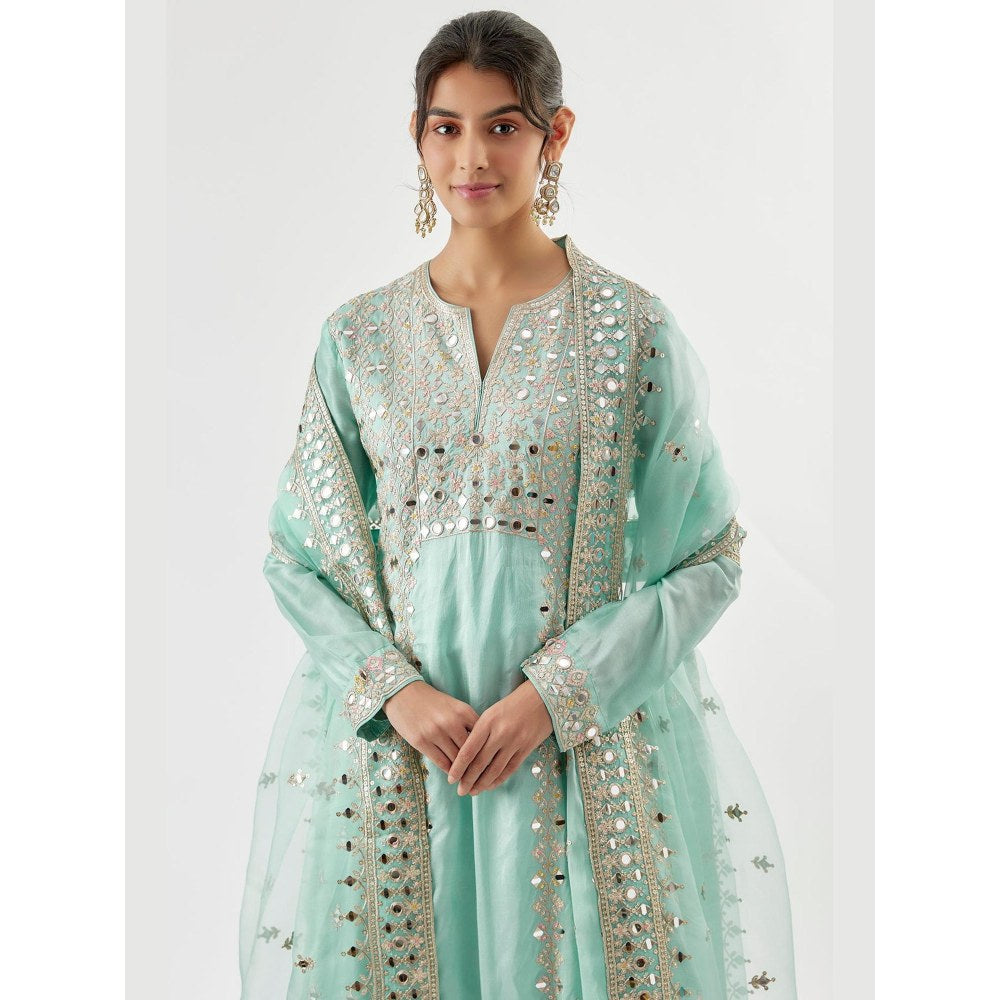 Gopi Vaid Amiha Blue Embroidered Anarkali Kurta with Palazzo and Dupatta