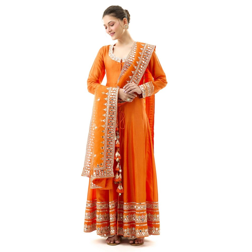 Gopi Vaid Srivani Orange Embroidered Kurta with Sharara and Dupatta