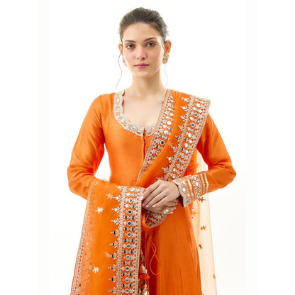 Gopi Vaid Srivani Orange Embroidered Kurta with Sharara and Dupatta