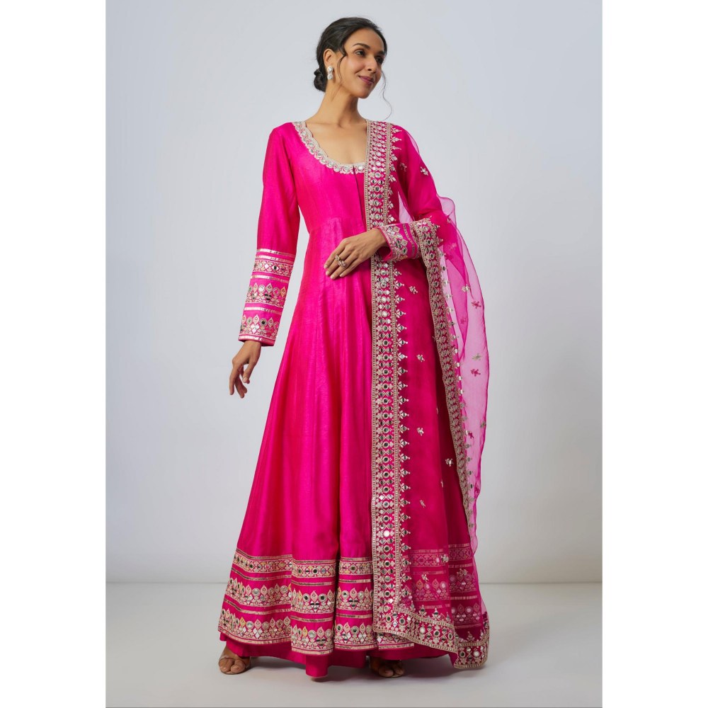 Gopi Vaid Srivani Pink Embroidered Kurta with Sharara and Dupatta