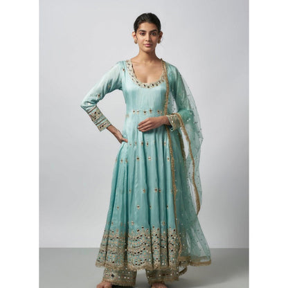 Gopi Vaid Fahar Blue Embroidered Anarkali Kurta with Palazzo and Dupatta