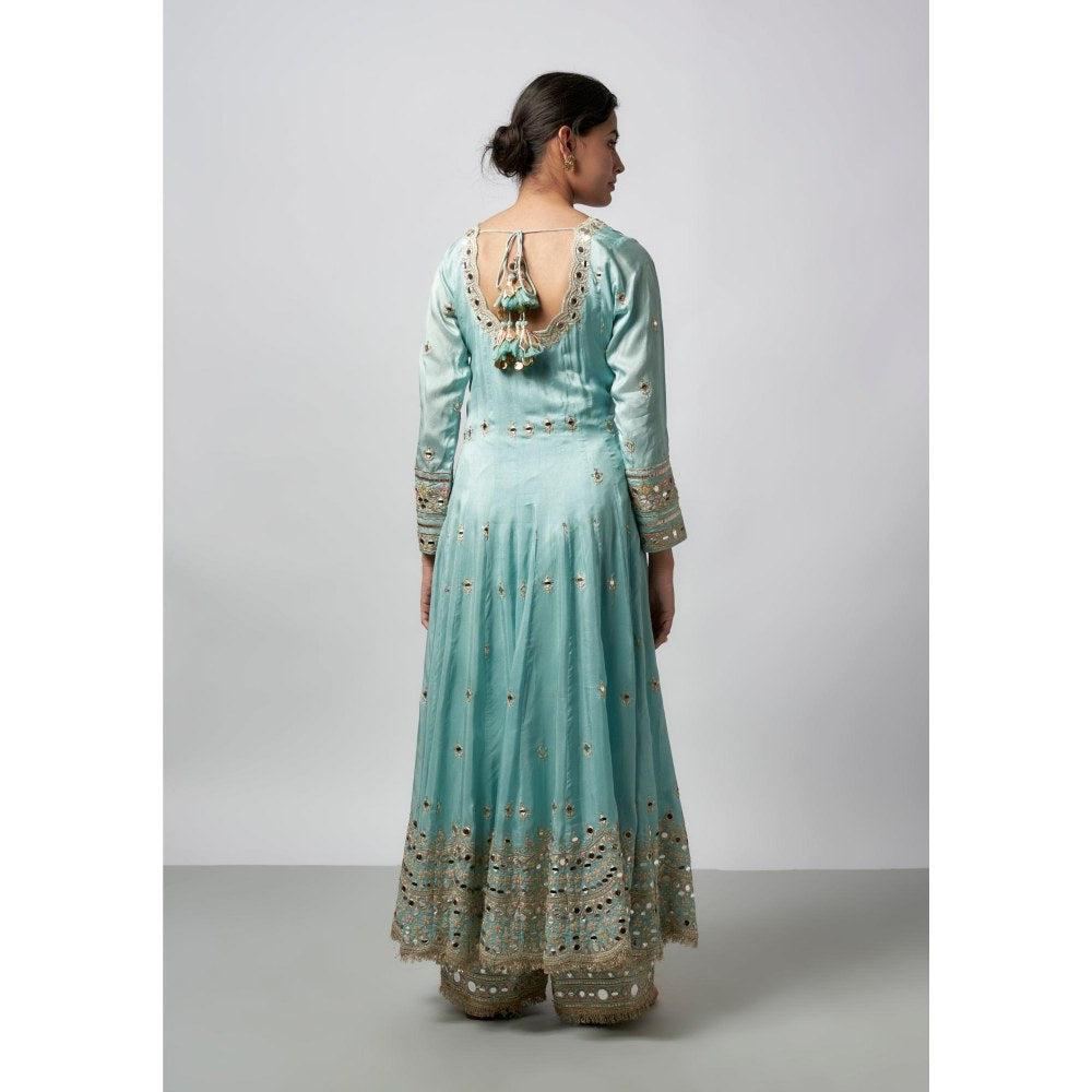 Gopi Vaid Fahar Blue Embroidered Anarkali Kurta with Palazzo and Dupatta
