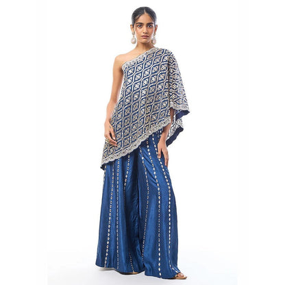 Gopi Vaid Joan Blue Embroidered Top with Palazzo