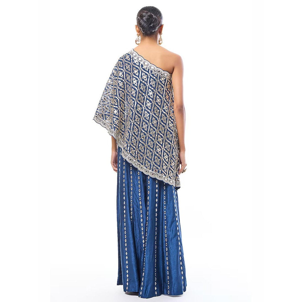 Gopi Vaid Joan Blue Embroidered Top with Palazzo