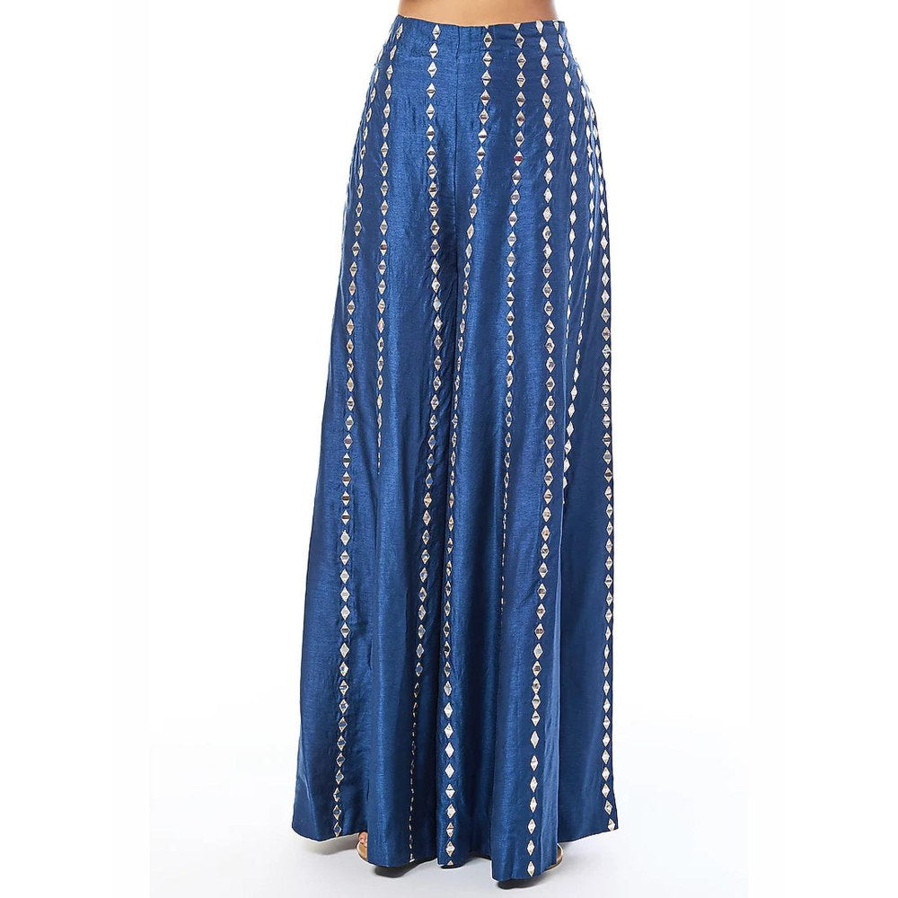 Gopi Vaid Joan Blue Embroidered Top with Palazzo