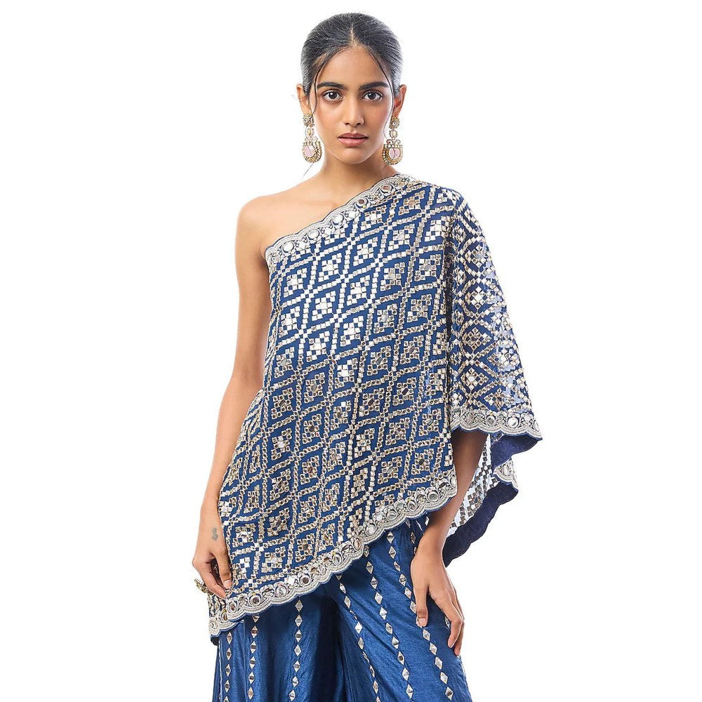 Gopi Vaid Joan Blue Embroidered Top with Palazzo