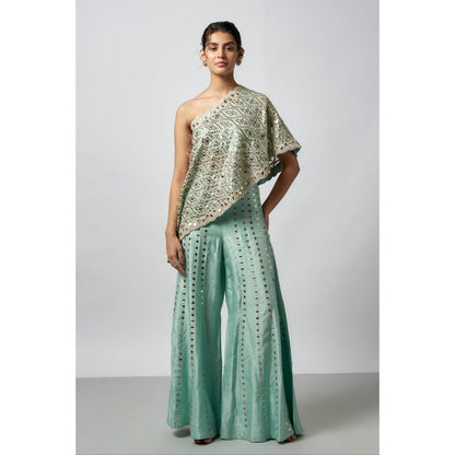 Gopi Vaid Alfia Blue Embroidered Kurti with Palazzo