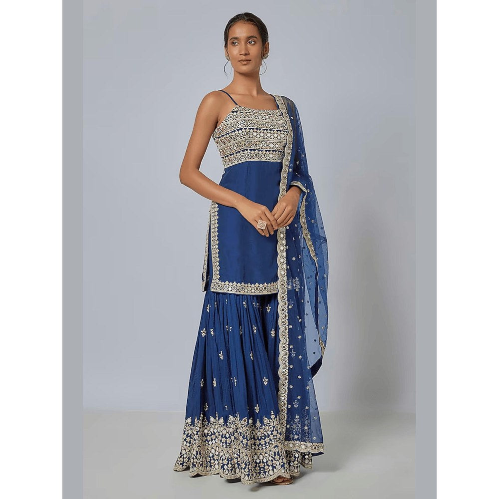 Gopi Vaid Kiah Blue Embroidered Kurta with Sharara and Dupatta
