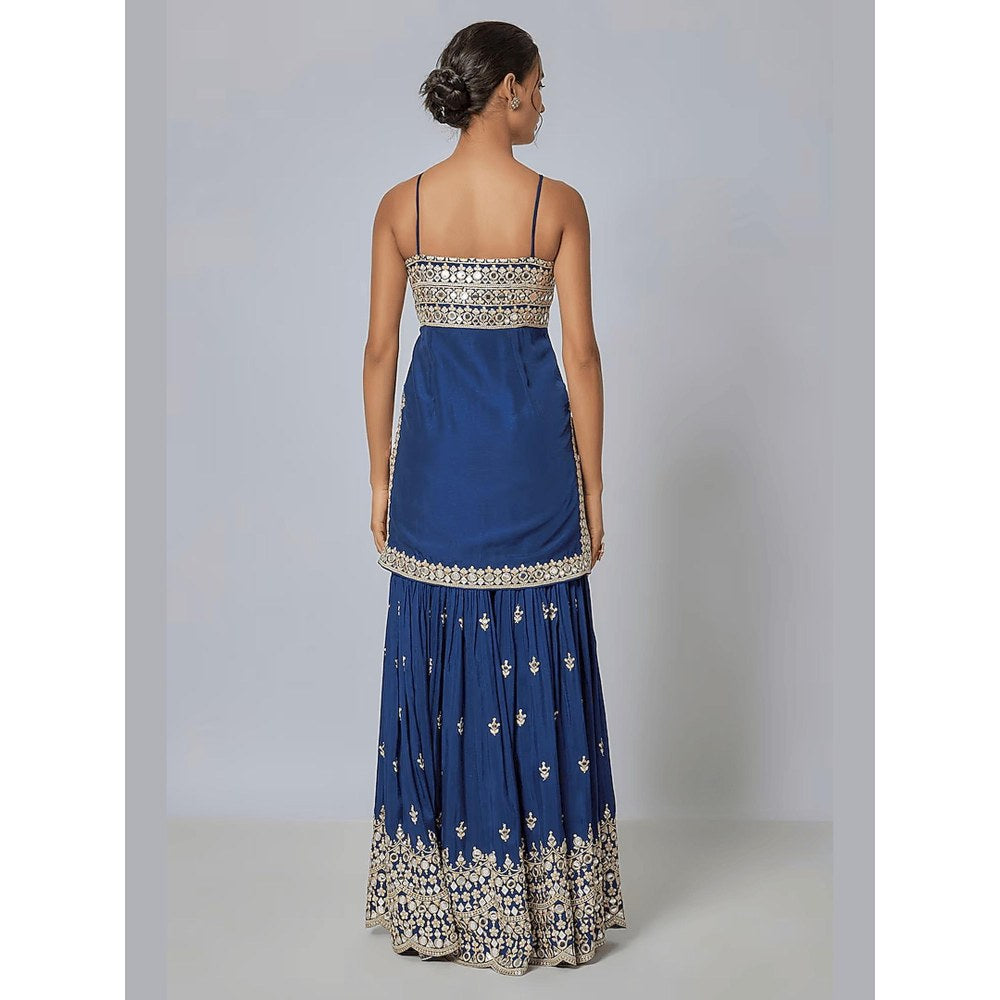 Gopi Vaid Kiah Blue Embroidered Kurta with Sharara and Dupatta