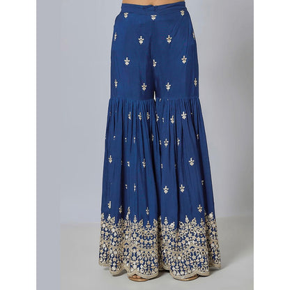 Gopi Vaid Kiah Blue Embroidered Kurta with Sharara and Dupatta