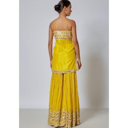 Gopi Vaid Kiah Yellow Embroidered Kurta with Sharara and Dupatta