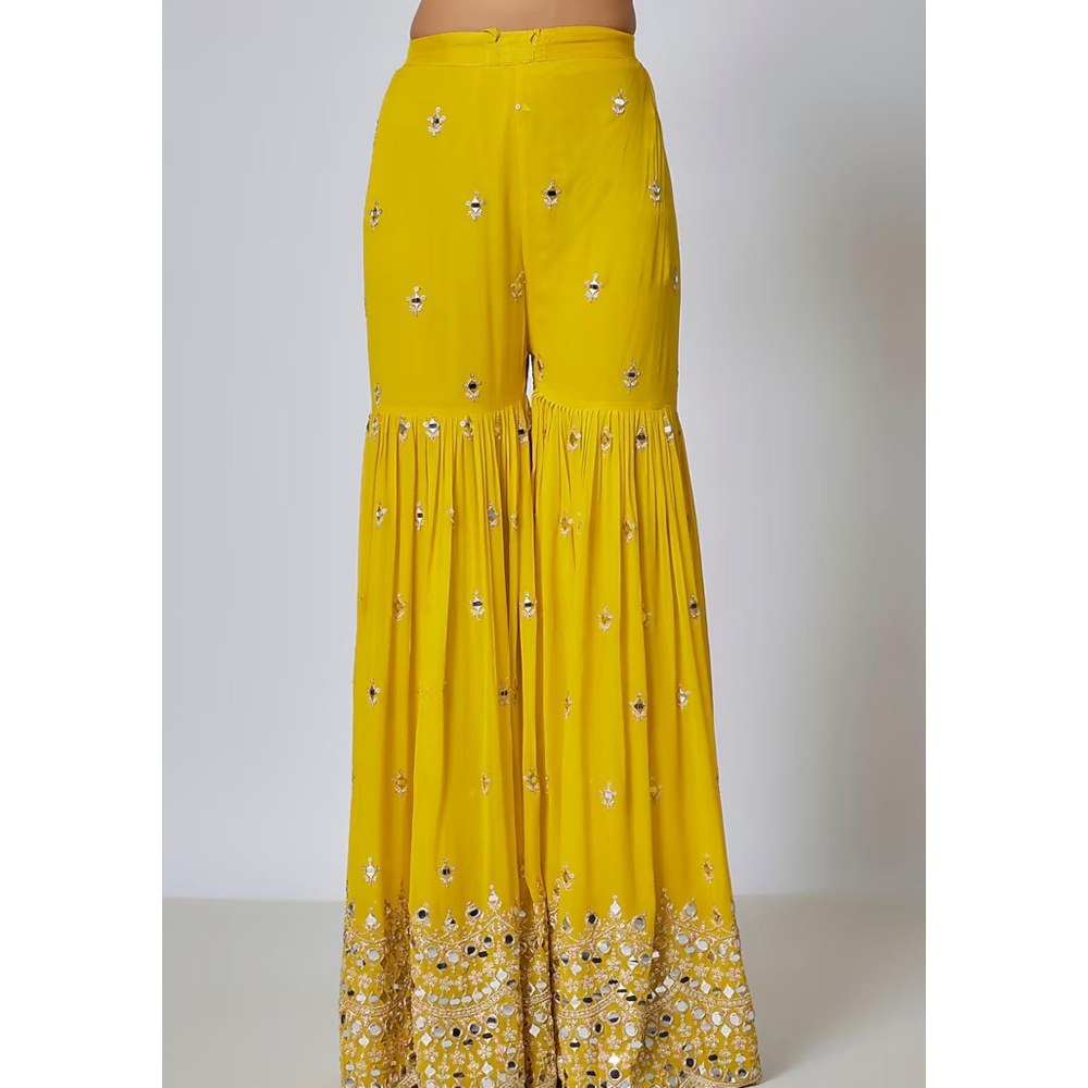Gopi Vaid Kiah Yellow Embroidered Kurta with Sharara and Dupatta