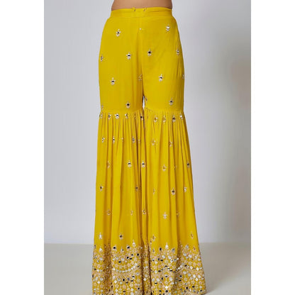Gopi Vaid Kiah Yellow Embroidered Kurta with Sharara and Dupatta