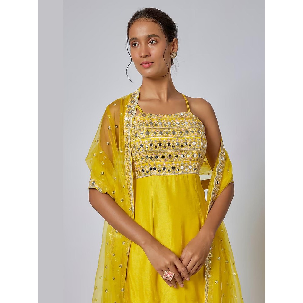 Gopi Vaid Kiah Yellow Embroidered Kurta with Sharara and Dupatta