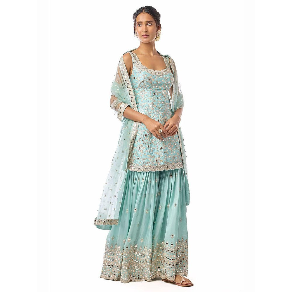 Gopi Vaid Soneera Blue Floral Kurta with Sharara and Dupatta