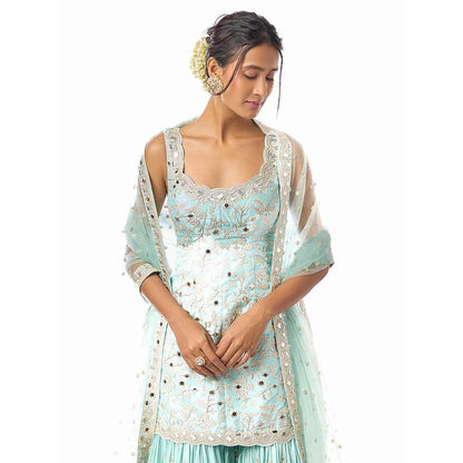 Gopi Vaid Soneera Blue Floral Kurta with Sharara and Dupatta