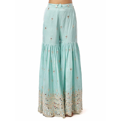 Gopi Vaid Soneera Blue Floral Kurta with Sharara and Dupatta