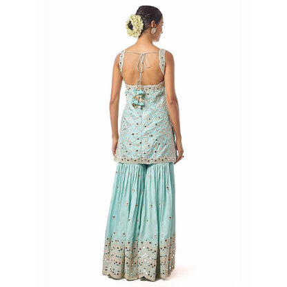 Gopi Vaid Soneera Blue Floral Kurta with Sharara and Dupatta