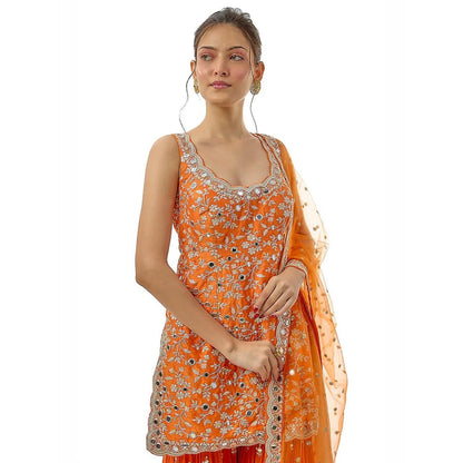 Gopi Vaid Soneera Orange Embroidered Kurta with Sharara and Dupatta