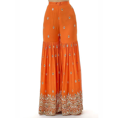 Gopi Vaid Soneera Orange Embroidered Kurta with Sharara and Dupatta