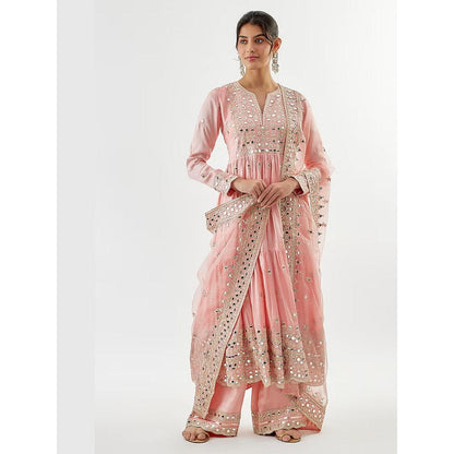 Gopi Vaid Arundhati Pink Embroidered Anarkali Kurta with Palazzo and Dupatta