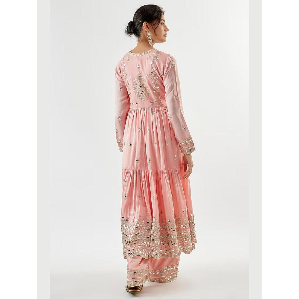 Gopi Vaid Arundhati Pink Embroidered Anarkali Kurta with Palazzo and Dupatta