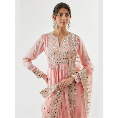 Gopi Vaid Arundhati Pink Embroidered Anarkali Kurta with Palazzo and Dupatta