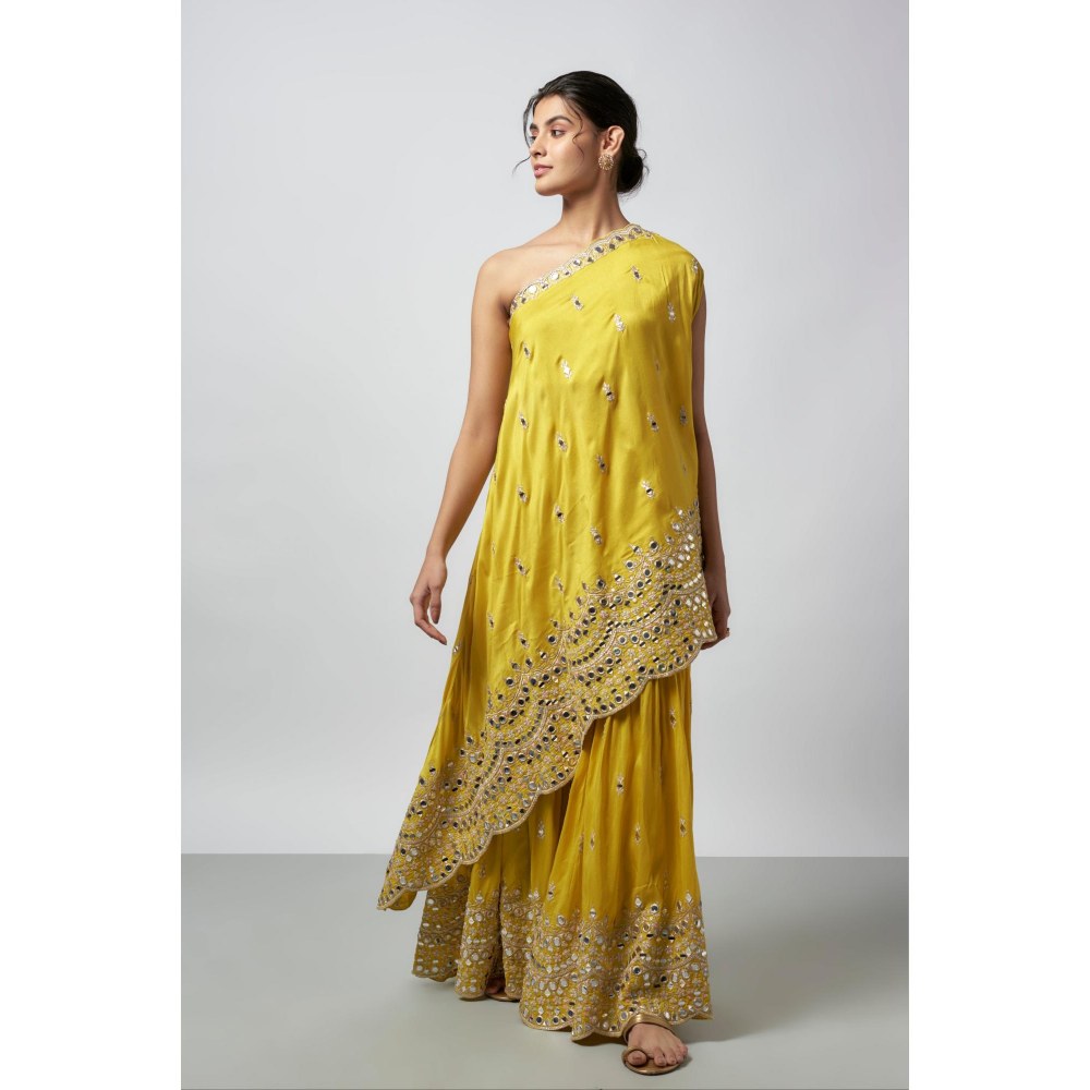 Gopi Vaid Akasa Yellow Embroidered Kurti with Palazzo