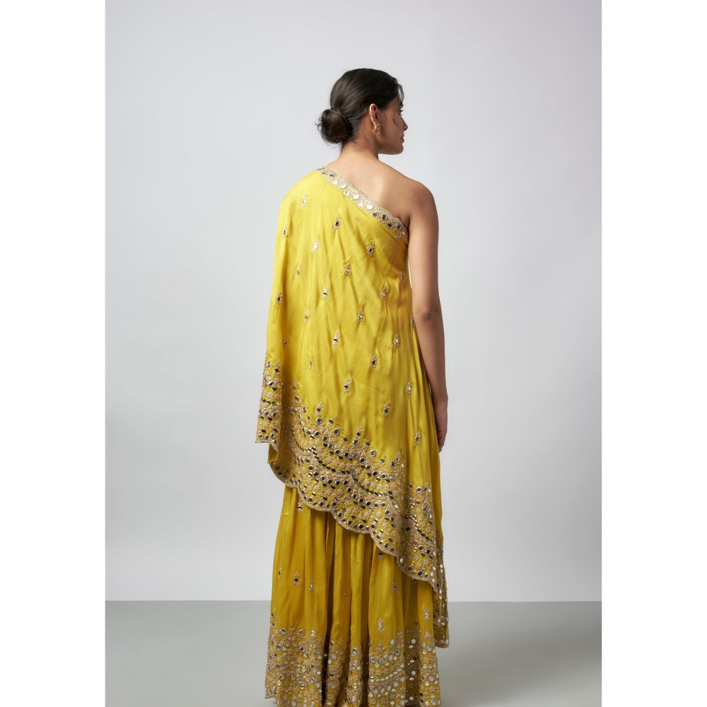 Gopi Vaid Akasa Yellow Embroidered Kurti with Palazzo