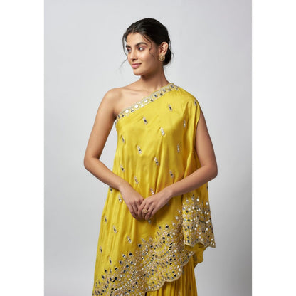 Gopi Vaid Akasa Yellow Embroidered Kurti with Palazzo