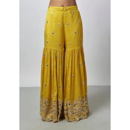 Gopi Vaid Akasa Yellow Embroidered Kurti with Palazzo