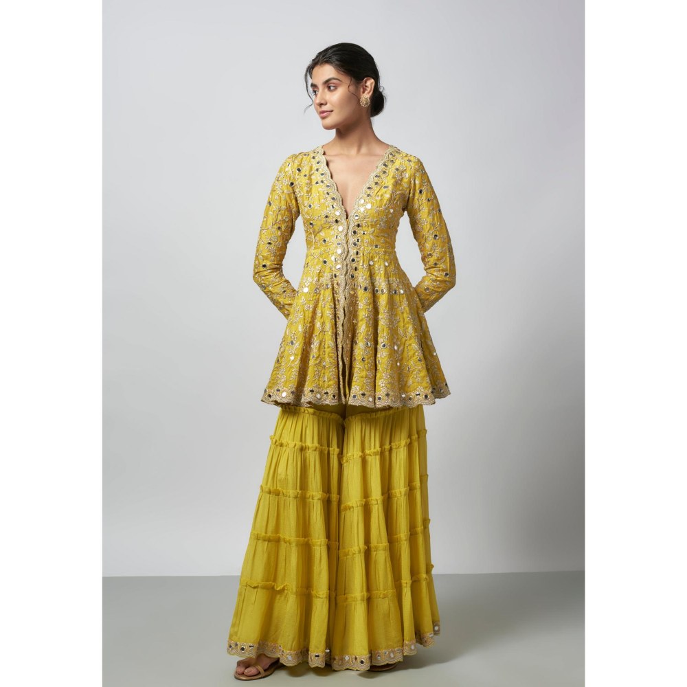 Gopi Vaid Zeya Yellow Embroidered Kurta with Sharara