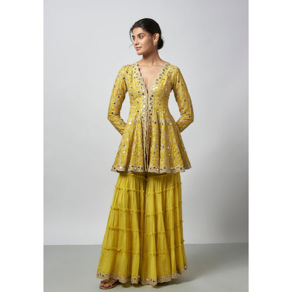 Gopi Vaid Zeya Yellow Embroidered Kurta with Sharara