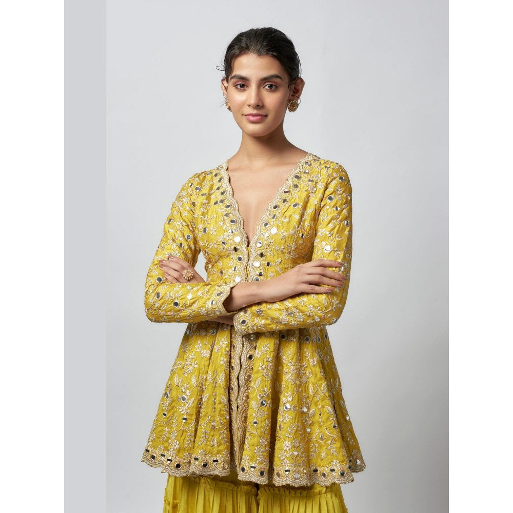 Gopi Vaid Zeya Yellow Embroidered Kurta with Sharara