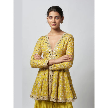 Gopi Vaid Zeya Yellow Embroidered Kurta with Sharara
