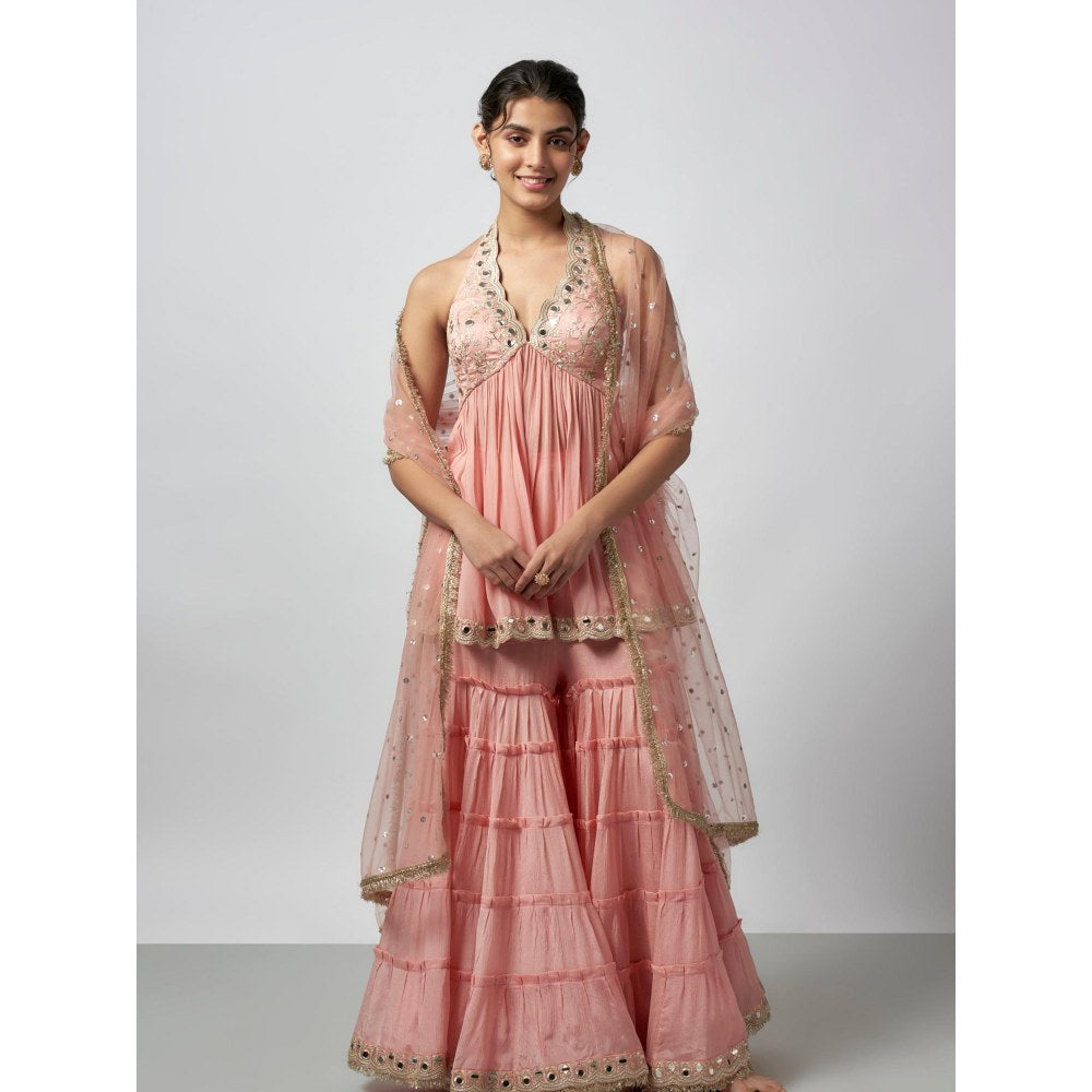 Gopi Vaid Charvi Pink Embroidered Kurta with Sharara and Dupatta