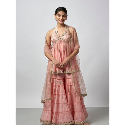 Gopi Vaid Charvi Pink Embroidered Kurta with Sharara and Dupatta