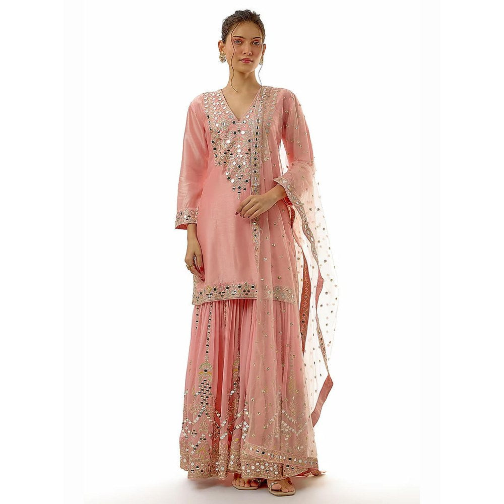 Gopi Vaid Ekantika Pink Floral Kurta with Sharara and Dupatta