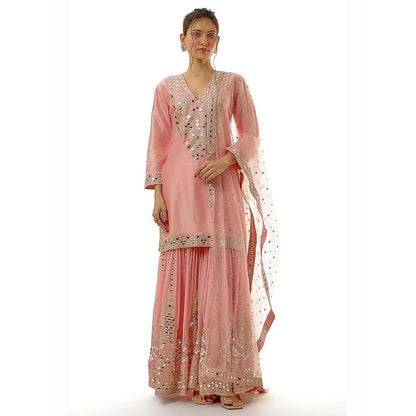 Gopi Vaid Ekantika Pink Floral Kurta with Sharara and Dupatta