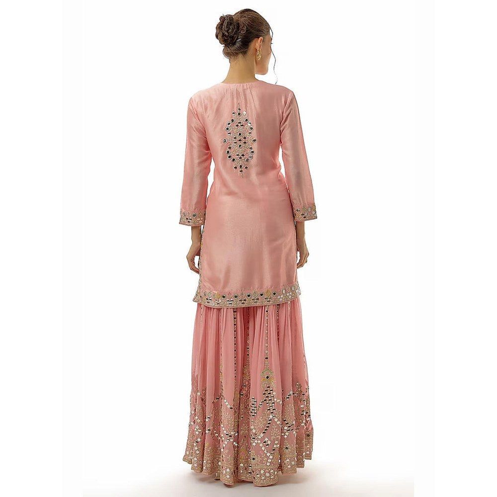 Gopi Vaid Ekantika Pink Floral Kurta with Sharara and Dupatta