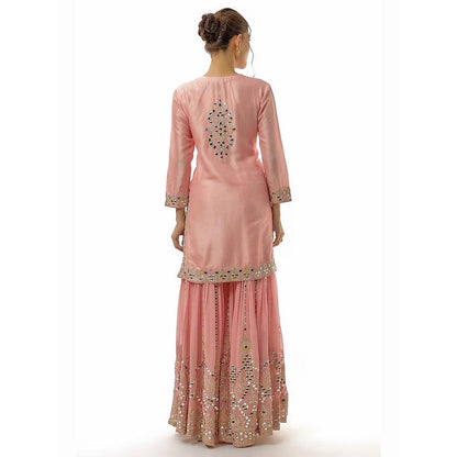 Gopi Vaid Ekantika Pink Floral Kurta with Sharara and Dupatta