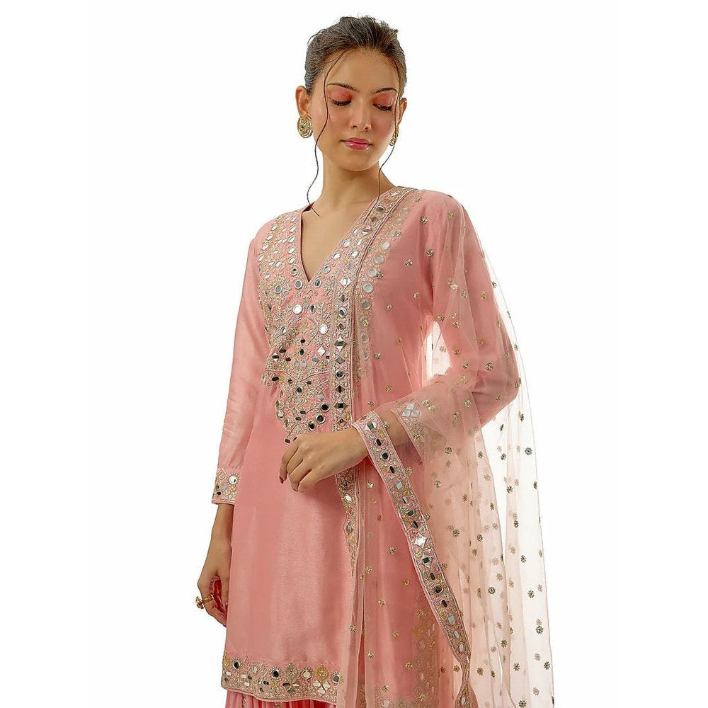 Gopi Vaid Ekantika Pink Floral Kurta with Sharara and Dupatta