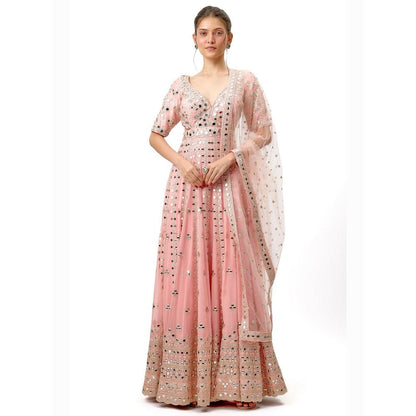 Gopi Vaid Aasmi Pink Embroidered Anarkali Kurta with Palazzo and Dupatta