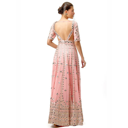 Gopi Vaid Aasmi Pink Embroidered Anarkali Kurta with Palazzo and Dupatta