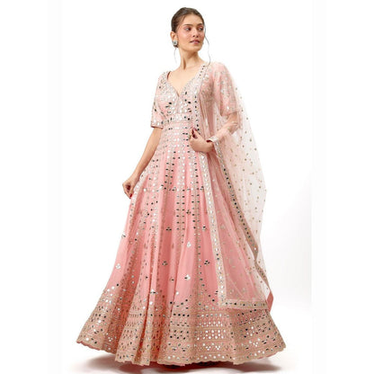 Gopi Vaid Aasmi Pink Embroidered Anarkali Kurta with Palazzo and Dupatta