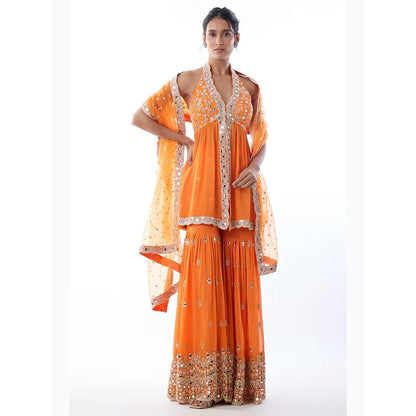 Gopi Vaid Eila Orange Embroidered Kurta with Sharara and Dupatta