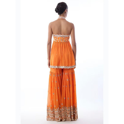 Gopi Vaid Eila Orange Embroidered Kurta with Sharara and Dupatta