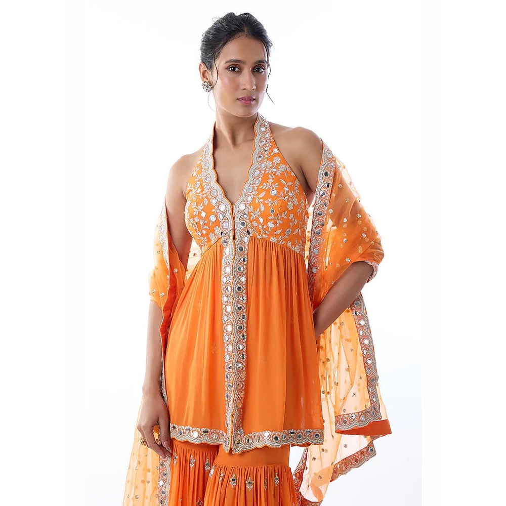 Gopi Vaid Eila Orange Embroidered Kurta with Sharara and Dupatta